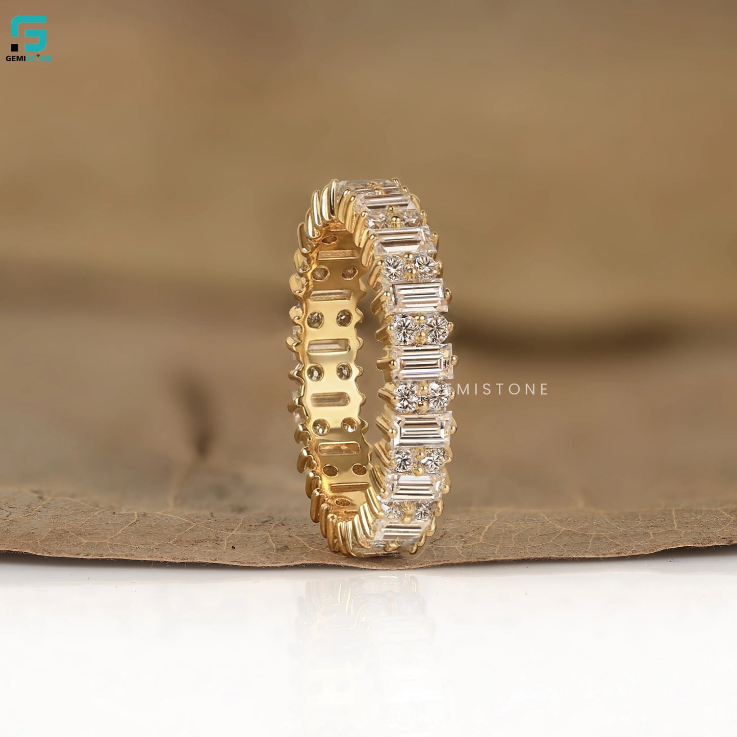 1.5CT Baguette and Round Lab Grown Diamond Wedding Band 