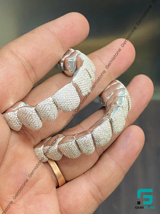Fully Iced 10 Top 10 Bottom Custom Moissanite Grillz 925 Silver