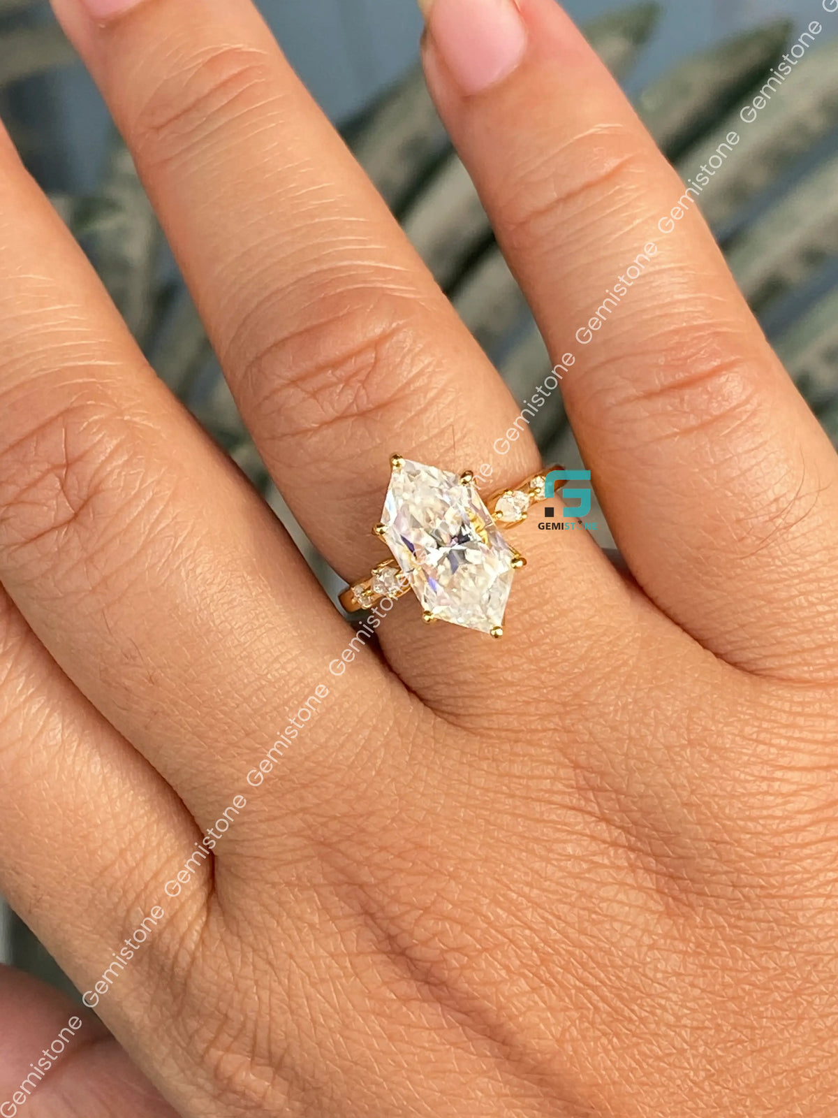 4Ct Hexagon Cut Petal Prong Moissanite Solitaire Engagement Ring