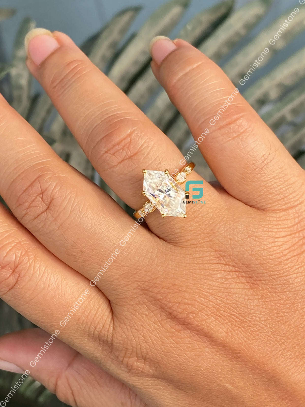 4Ct Hexagon Cut Petal Prong Moissanite Solitaire Engagement Ring
