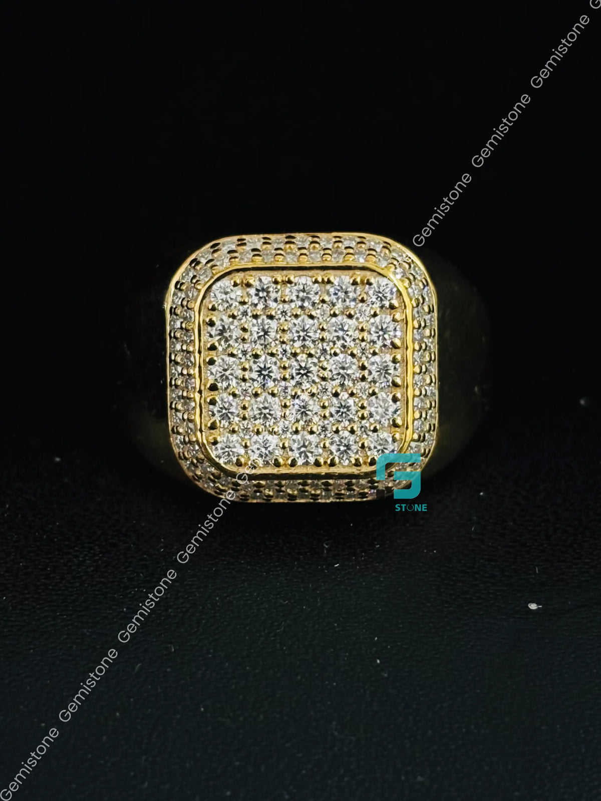 925 Silver Iced Out Moissanite Hip Hop Signet Ring for Men