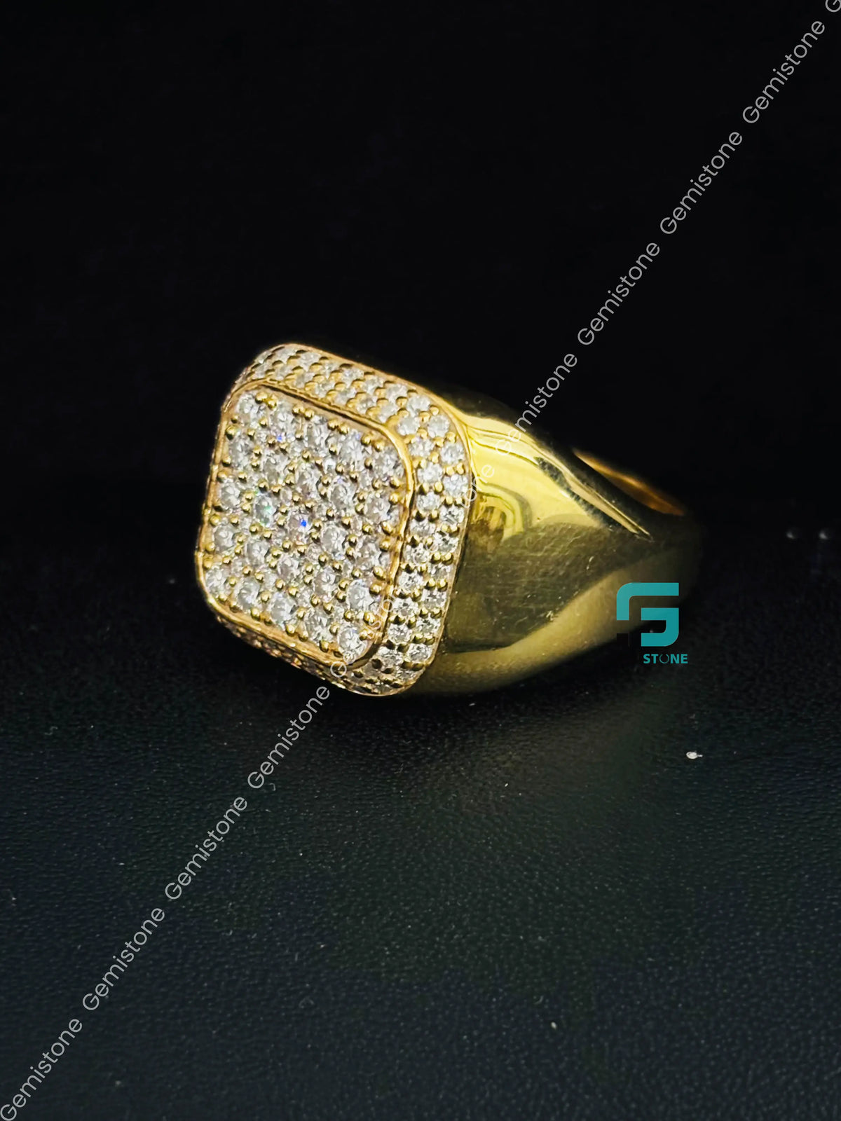 925 Silver Iced Out Moissanite Hip Hop Signet Ring for Men