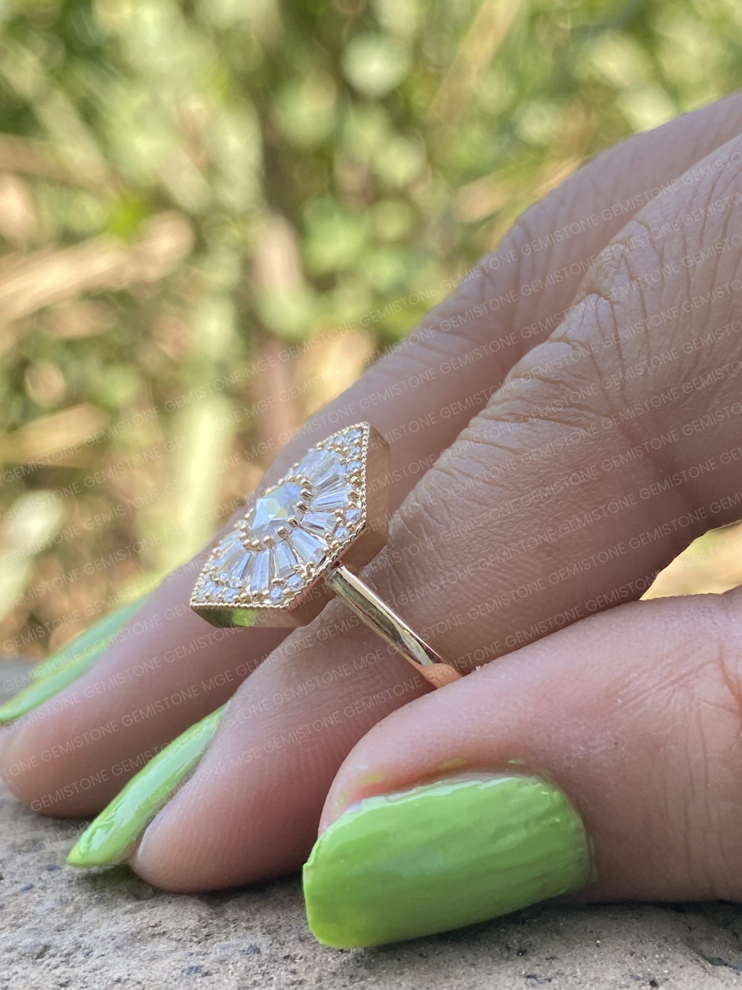Hexagon Shape Round Rose Cut Moissanite Halo Vintage Engagement Ring