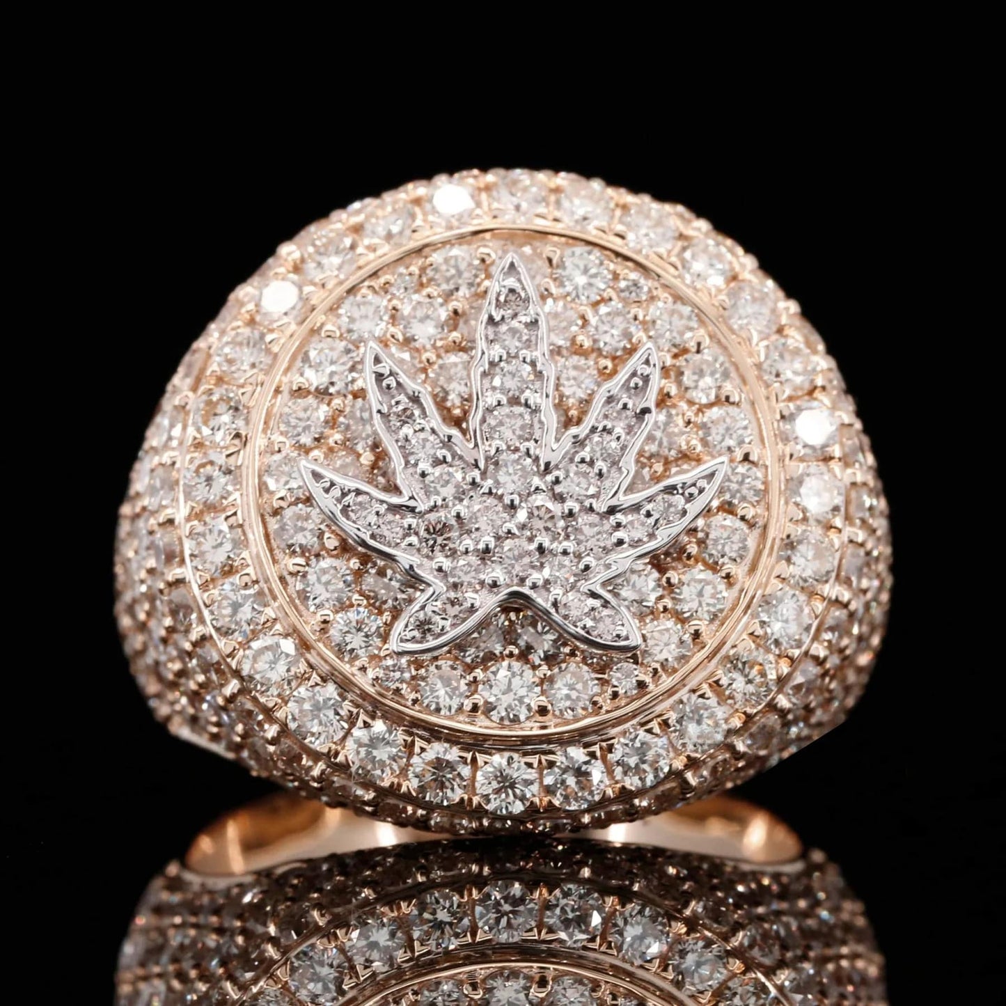 Iced Weed Marijuana Leaf Moissanite Diamond Bust Down Ring