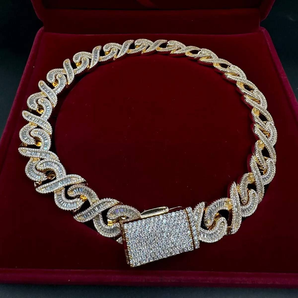 20MM Heavy Hip Hop Moissanite Baguette Link Cuban Chain Choker 22"
