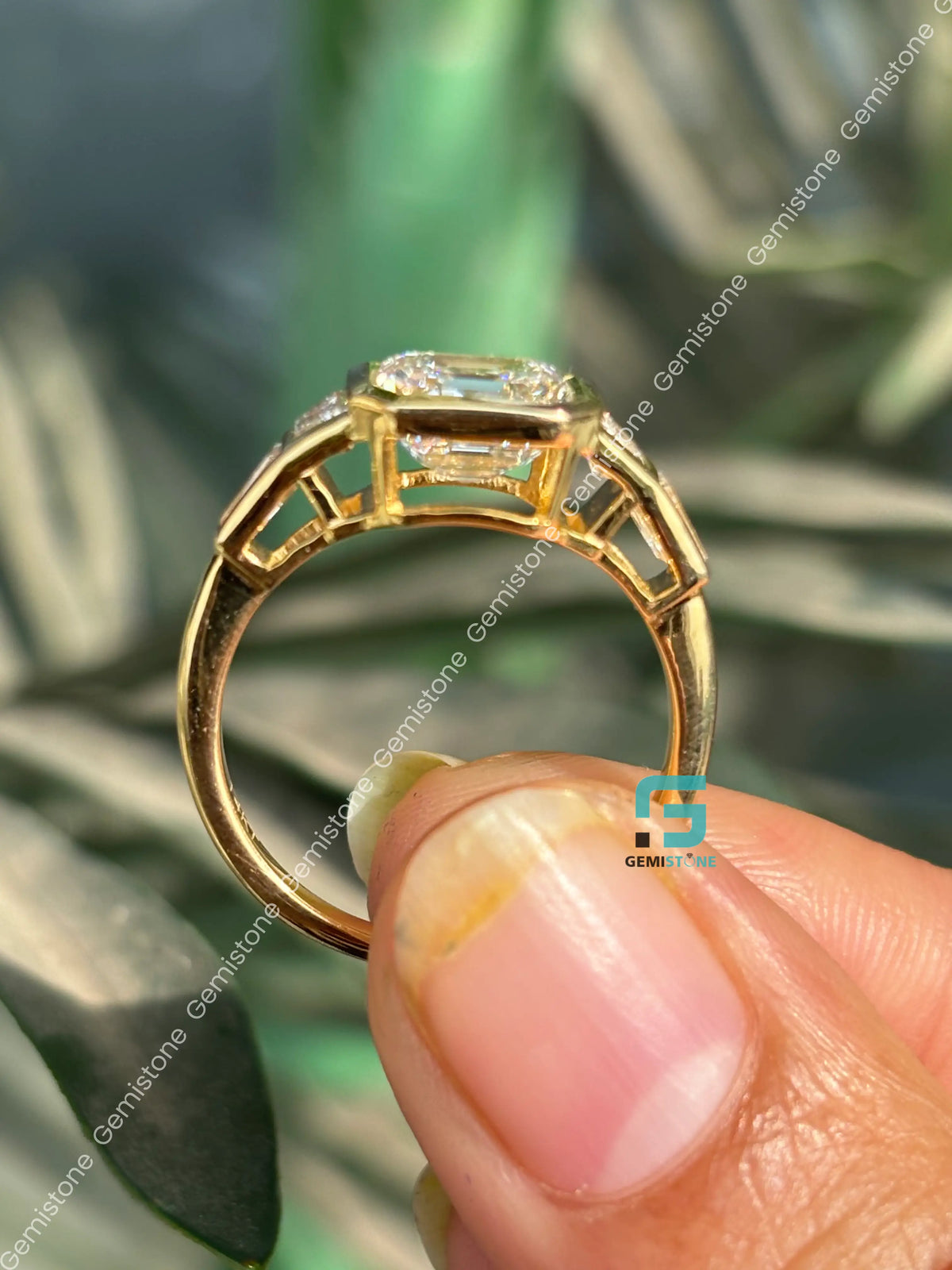 3CT Asscher Cut Bzezel Set Moissanite Five Stone Wedding Ring