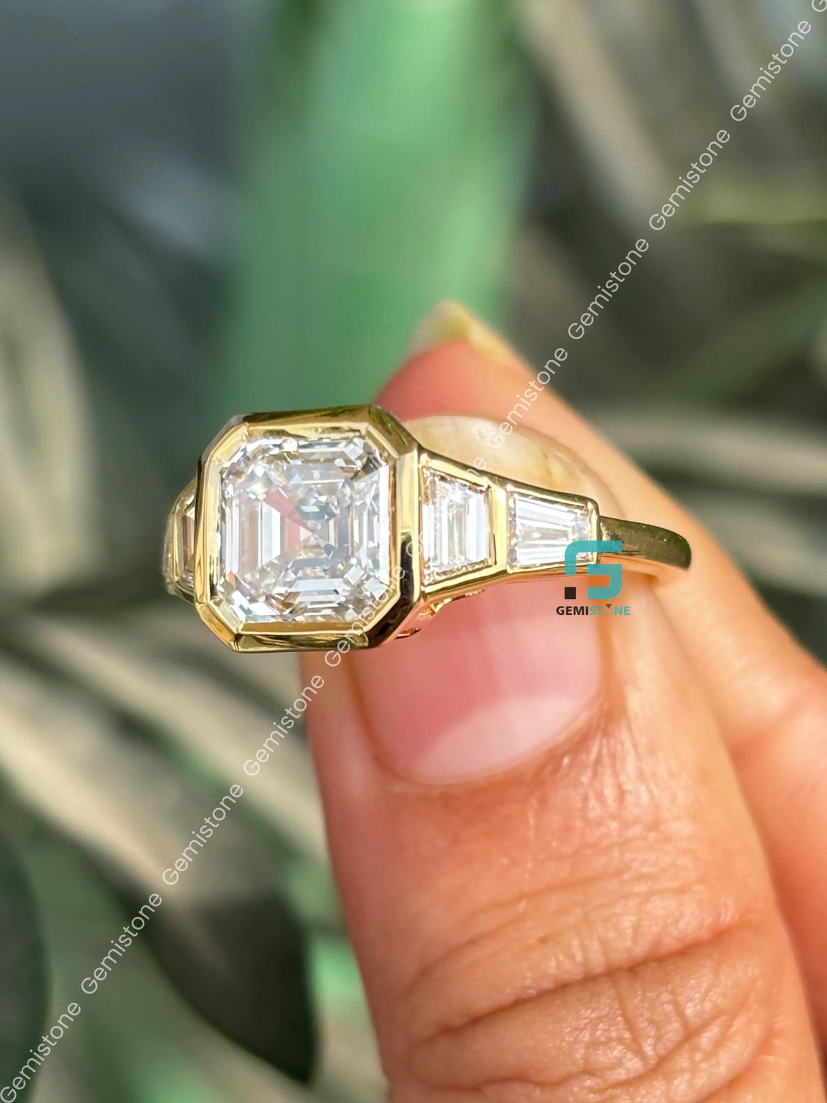 3CT Asscher Cut Bzezel Set Moissanite Five Stone Wedding Ring