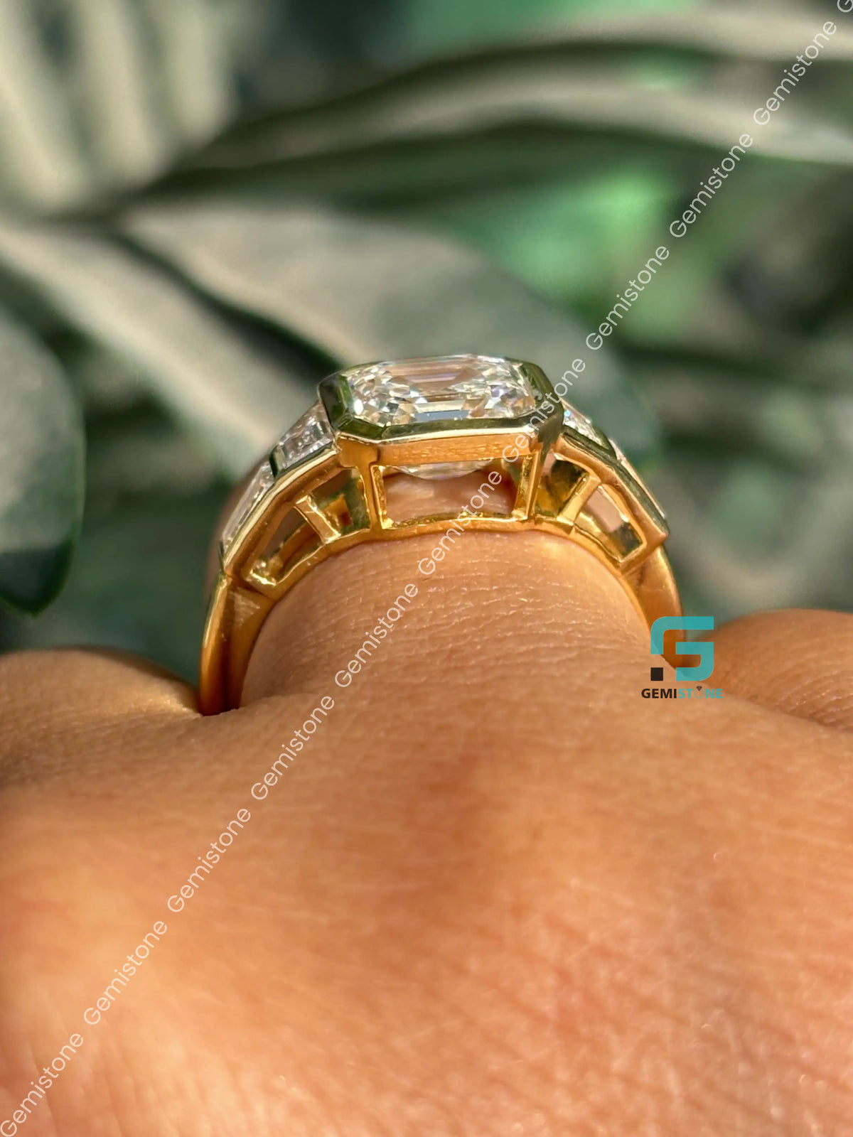 3CT Asscher Cut Bzezel Set Moissanite Five Stone Wedding Ring