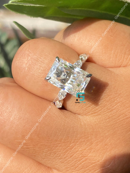 5CT Radiant Cut Pink Hidden Halo Moissanite Marquise Pave Band Ring