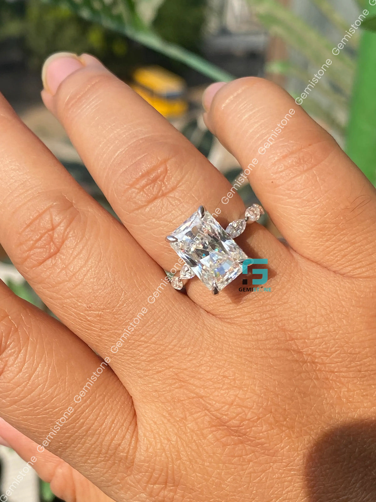 5CT Radiant Cut Pink Hidden Halo Moissanite Marquise Pave Band Ring