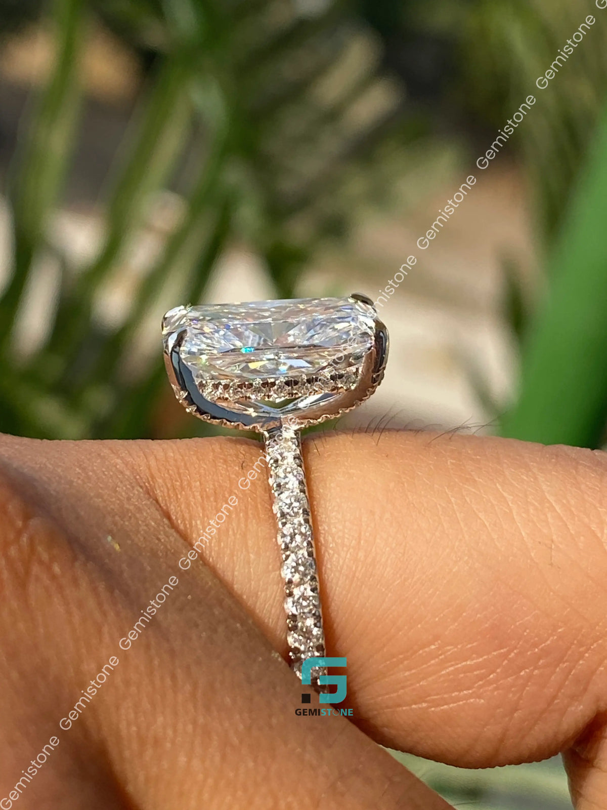 Big Radiant Hidden Halo Moissanite Pave Band Wedding Ring