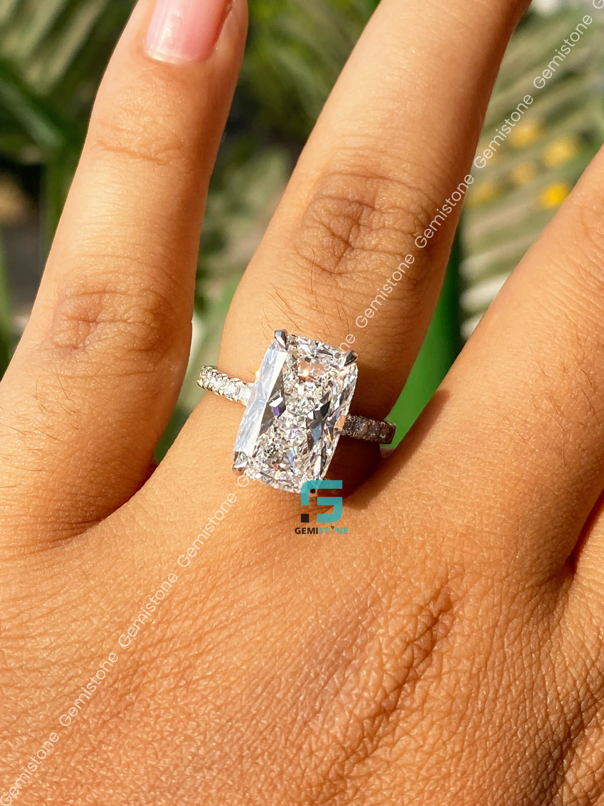 Big Radiant Hidden Halo Moissanite Pave Band Wedding Ring