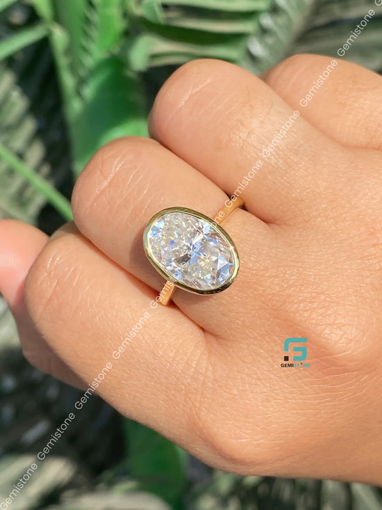 4CT Oval Cut Solitare Moissanite Bezel Set Engagement Ring