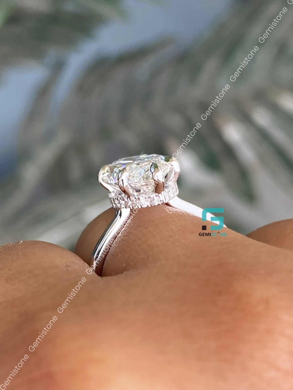 5CT Elongated Marquise Cut Hidden Halo Moissanite Engagement Ring