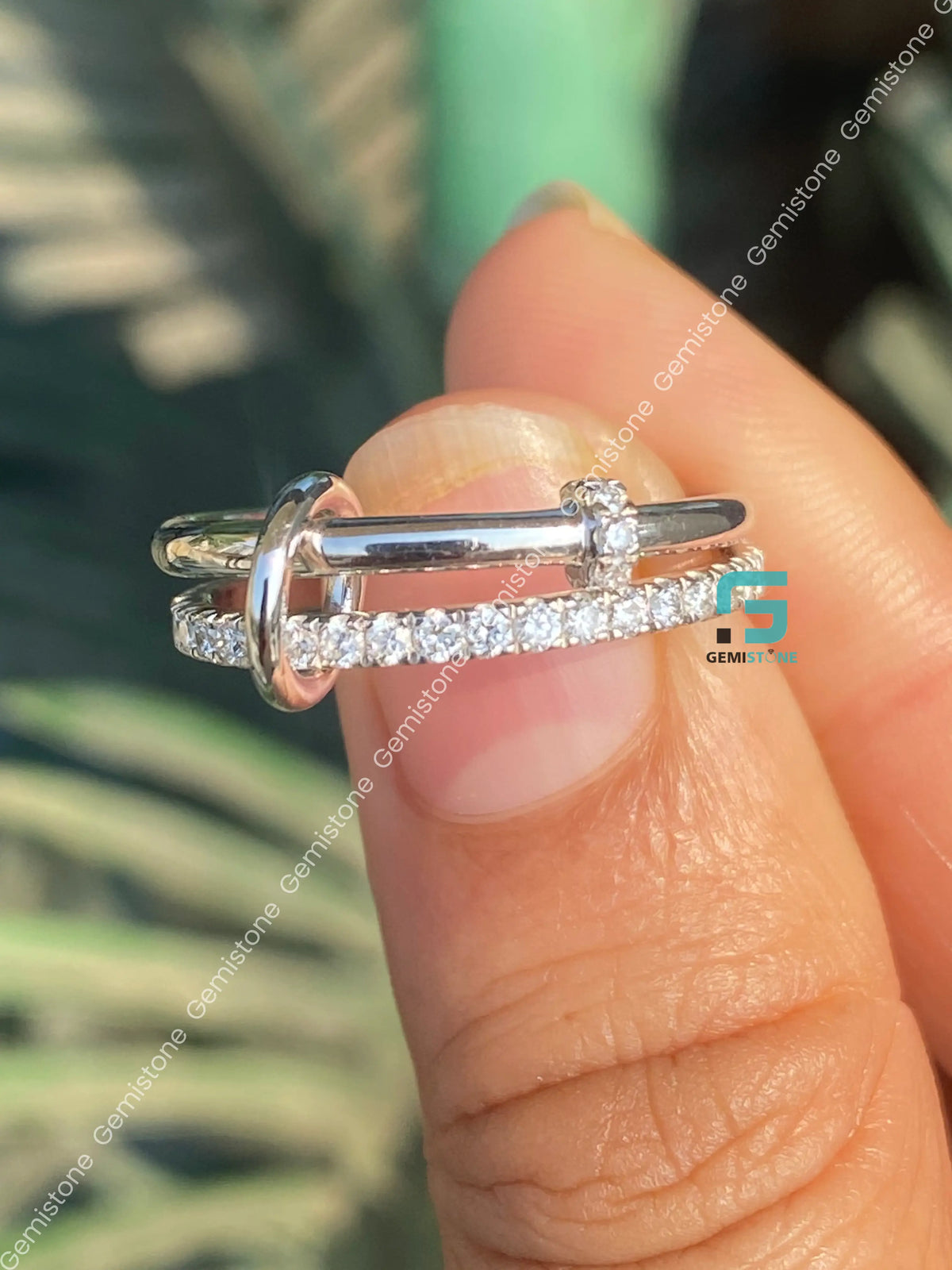 Multi Link Connected Moissanite Interlocking Statement Chunky Ring