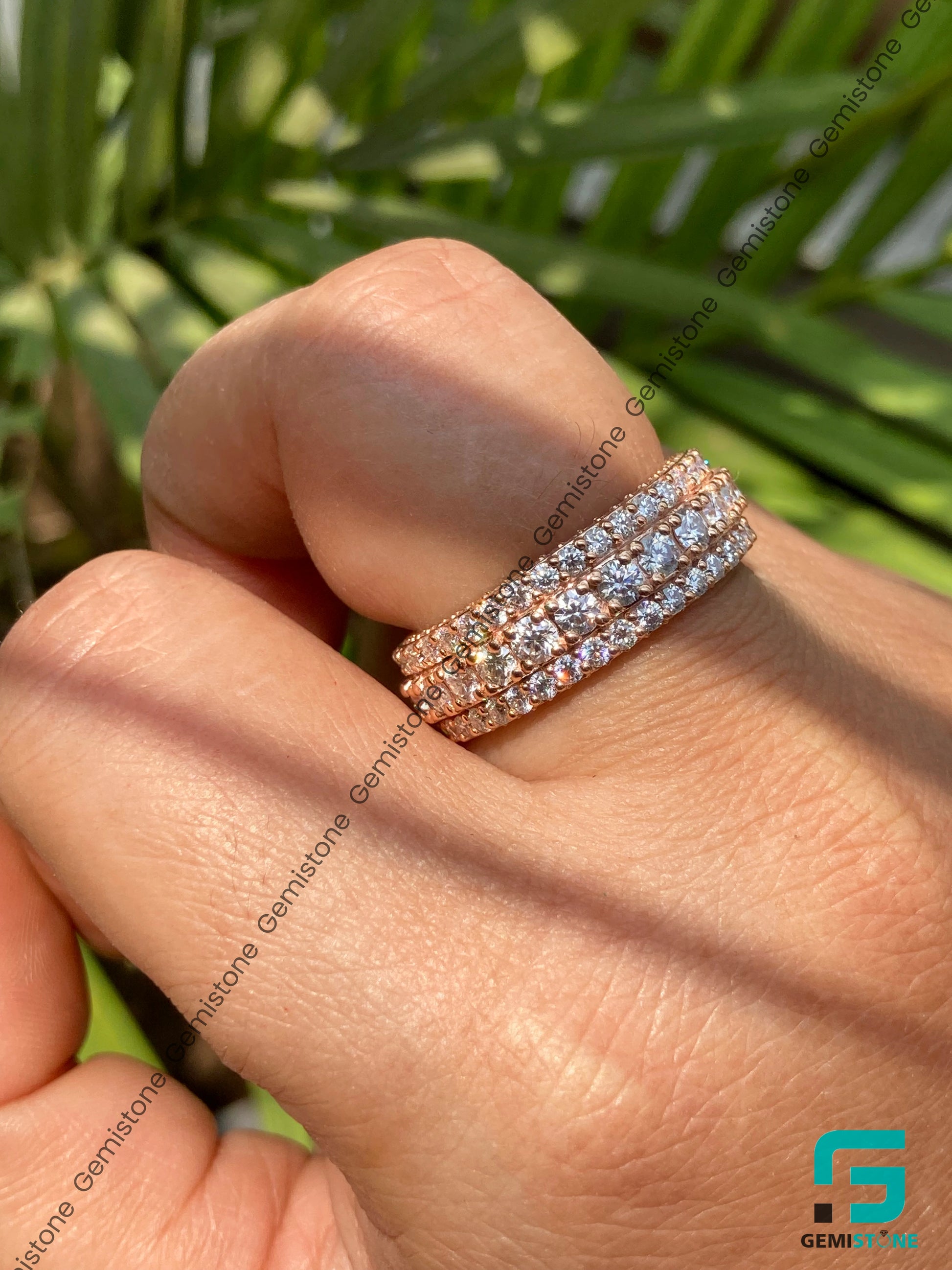 14K Rose Gold 3 Pave Row Wedding Band