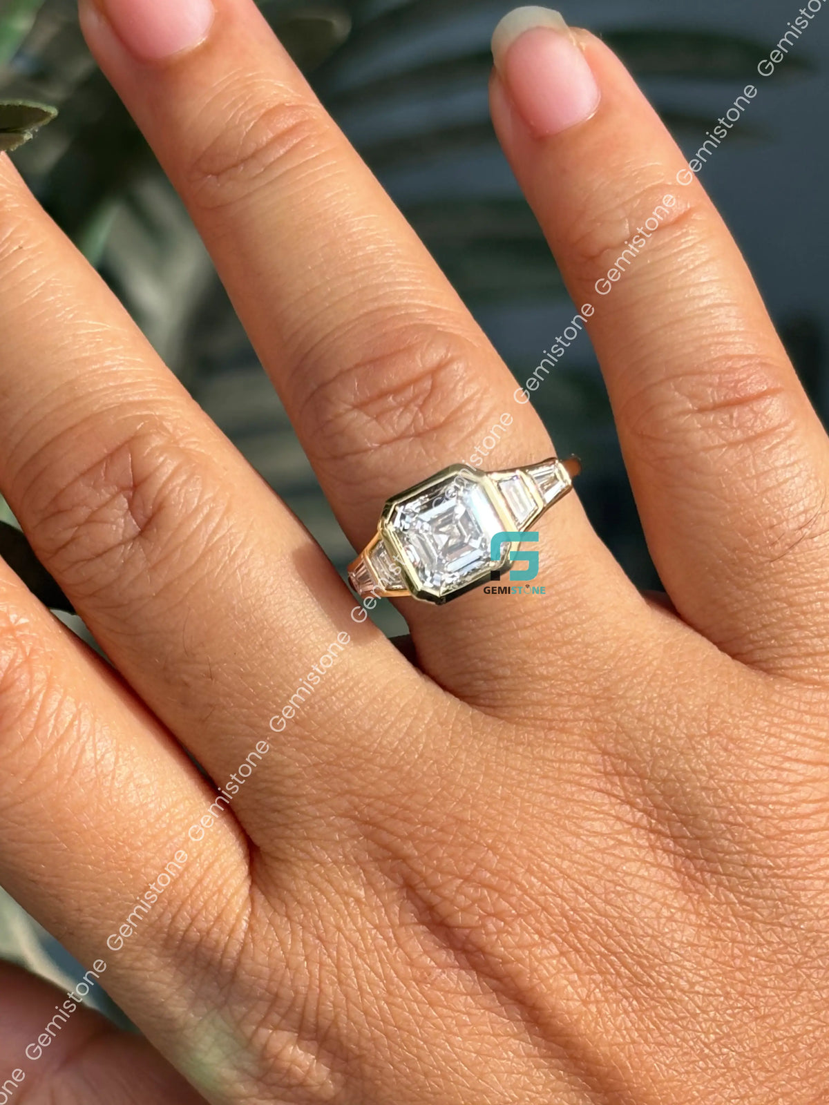 3CT Asscher Cut Bzezel Set Moissanite Five Stone Wedding Ring