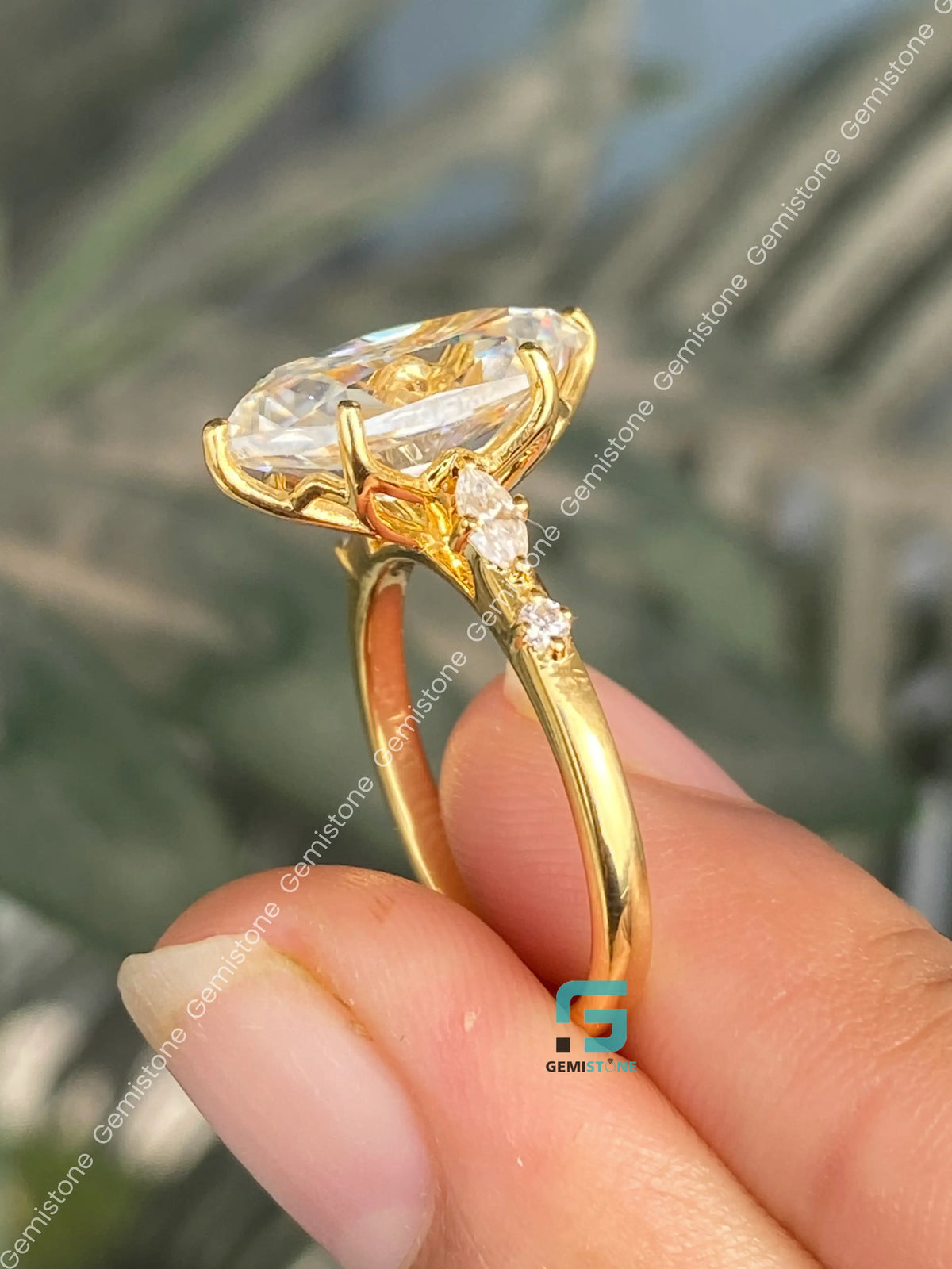 4Ct Hexagon Cut Petal Prong Moissanite Solitaire Engagement Ring