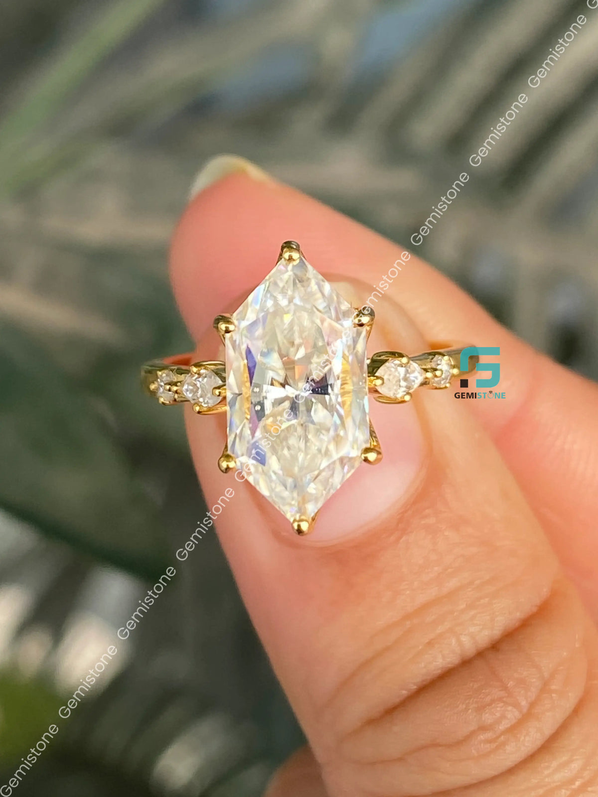 4Ct Hexagon Cut Petal Prong Moissanite Solitaire Engagement Ring
