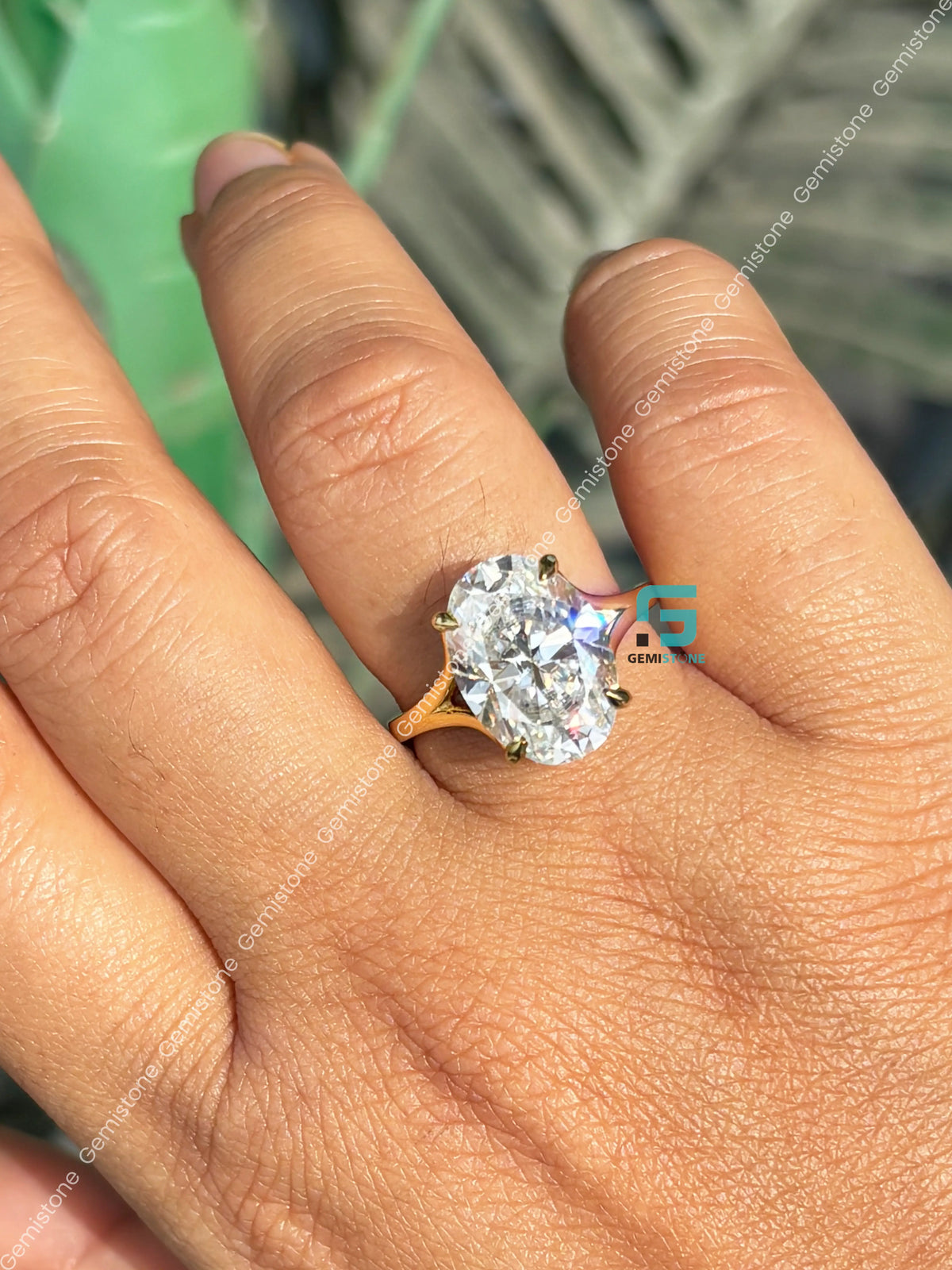 6CT Oval Cut Split Shank Moissanite Tulip Set Ring For Women