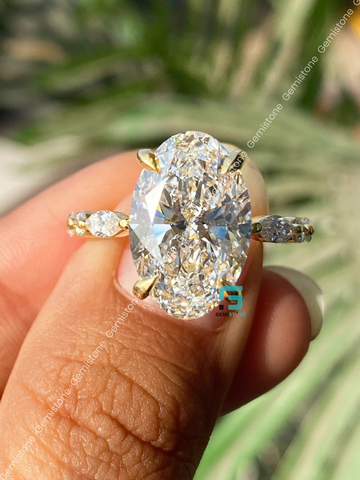 Oval Moissanite East West Marquise Bubble Pave Band Moissanite Ring