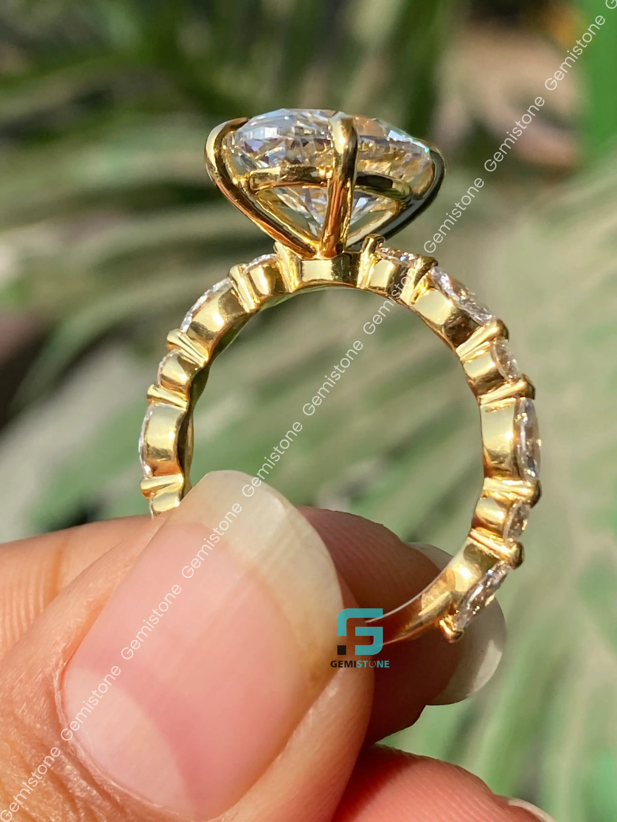 Oval Moissanite East West Marquise Bubble Pave Band Moissanite Ring