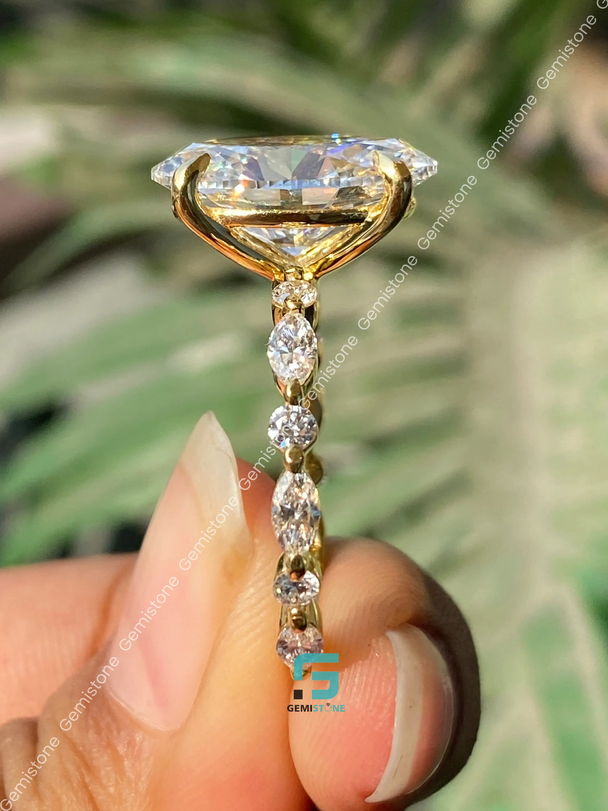 Oval Moissanite East West Marquise Bubble Pave Band Moissanite Ring