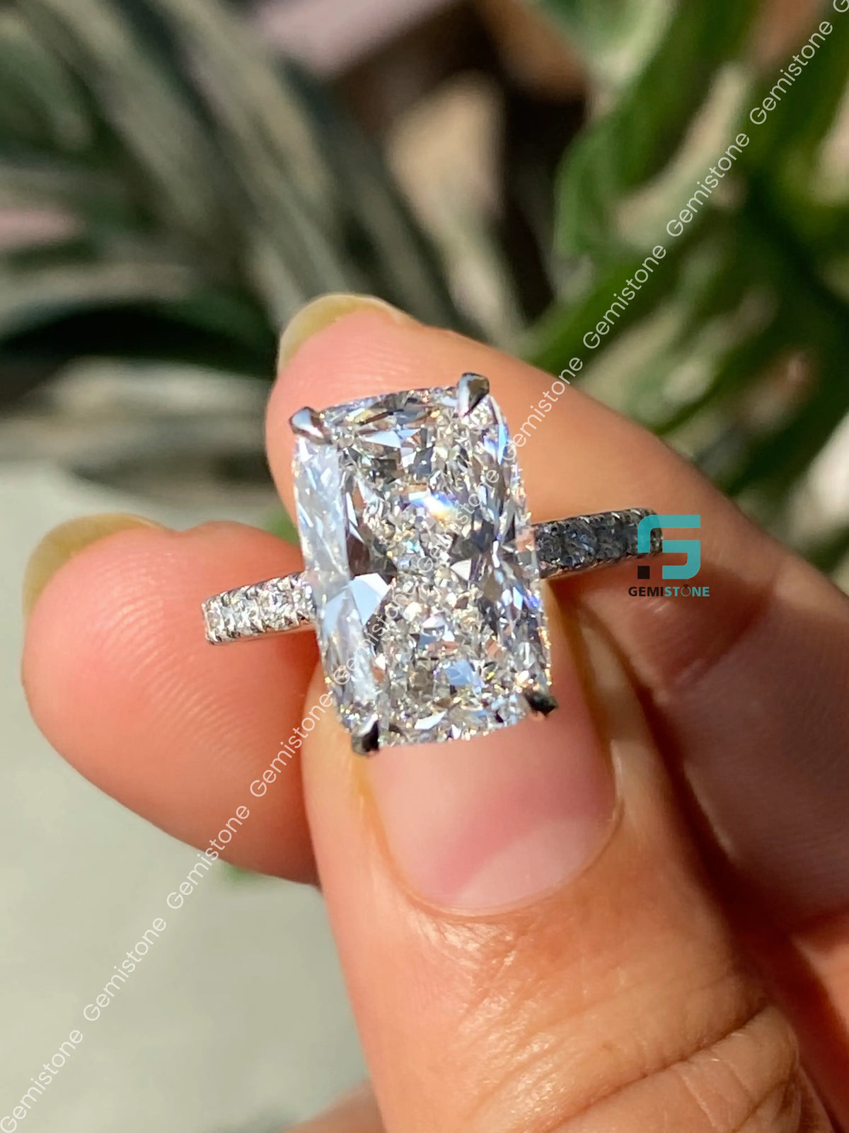 Big Radiant Hidden Halo Moissanite Pave Band Wedding Ring
