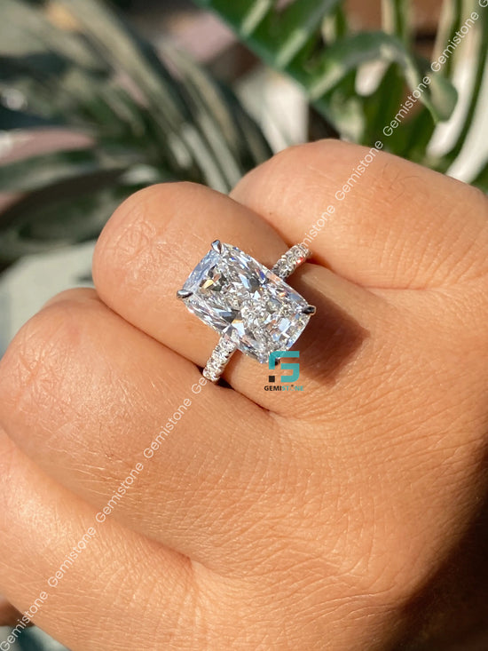 Big Radiant Hidden Halo Moissanite Pave Band Wedding Ring