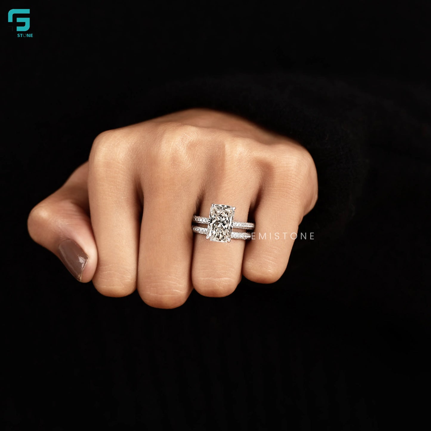 Radiant Halo Lab Diamond Bridal Set Wedding Bridal Set Ring