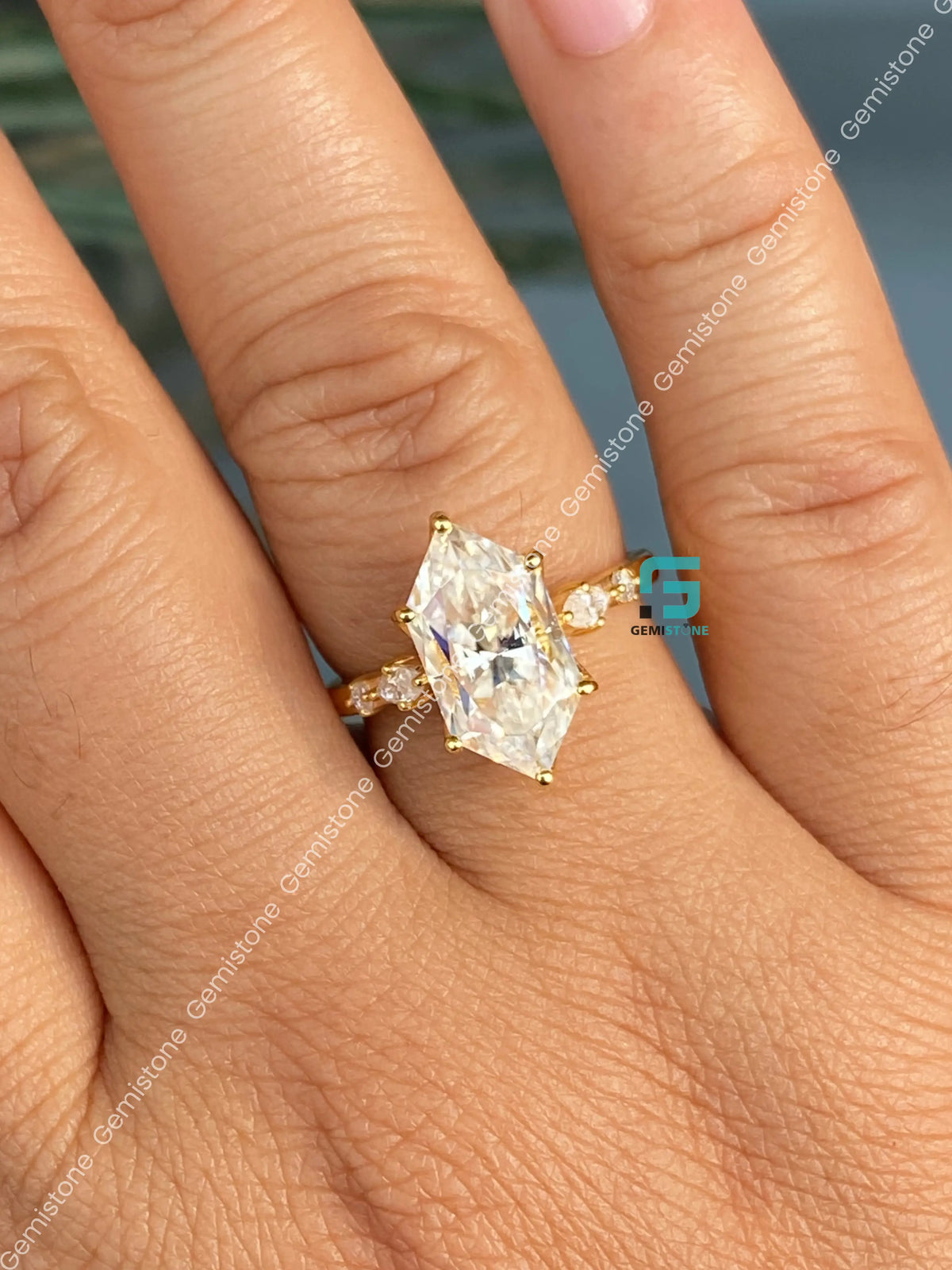 4Ct Hexagon Cut Petal Prong Moissanite Solitaire Engagement Ring
