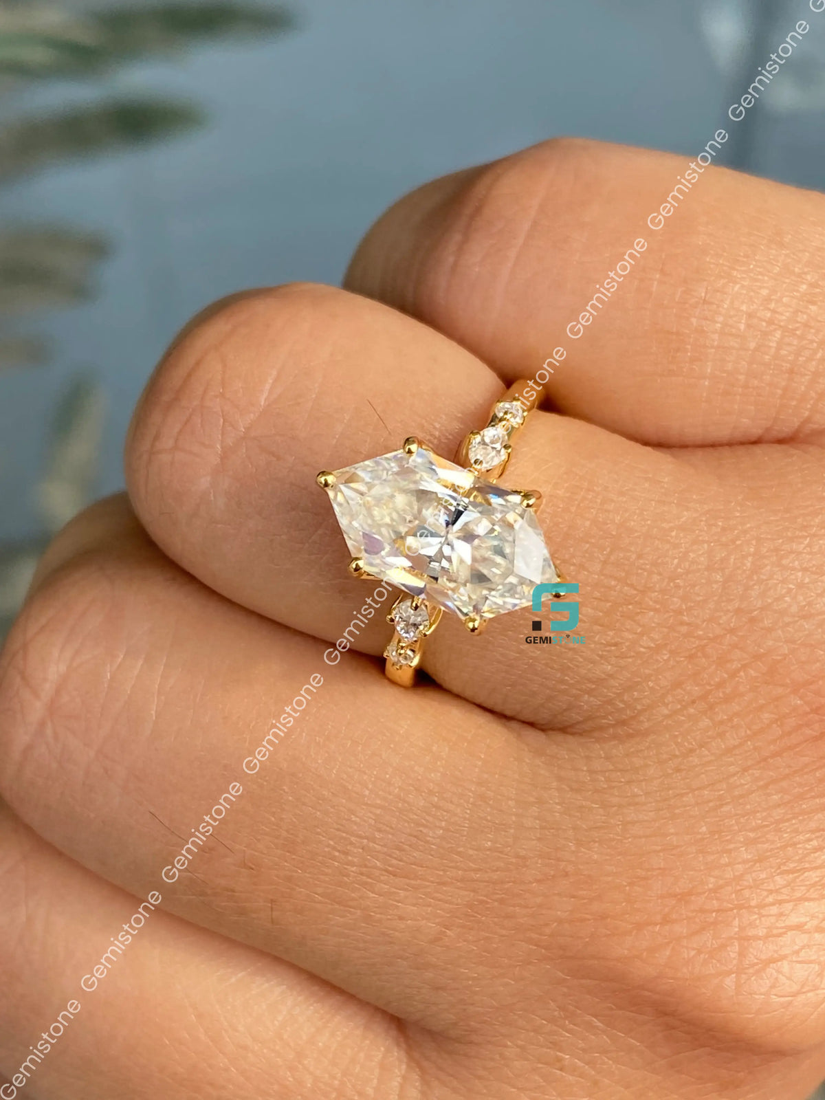 4Ct Hexagon Cut Petal Prong Moissanite Solitaire Engagement Ring