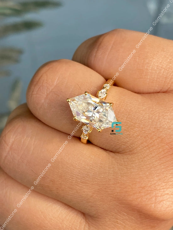 4Ct Hexagon Cut Petal Prong Moissanite Solitaire Engagement Ring