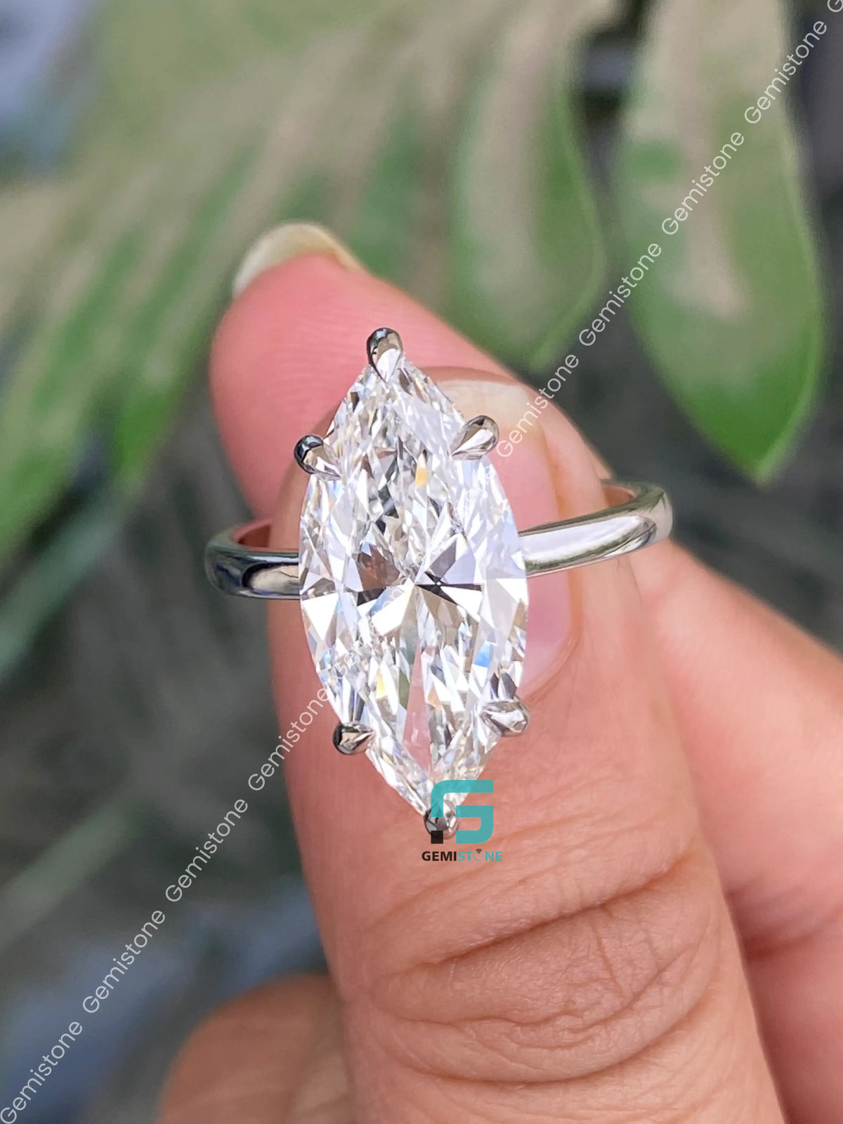 5CT Elongated Marquise Cut Hidden Halo Moissanite Engagement Ring