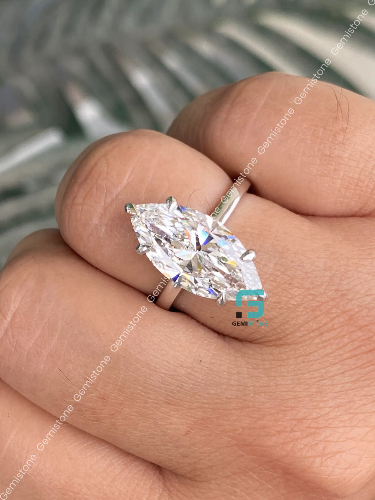 5CT Elongated Marquise Cut Hidden Halo Moissanite Engagement Ring