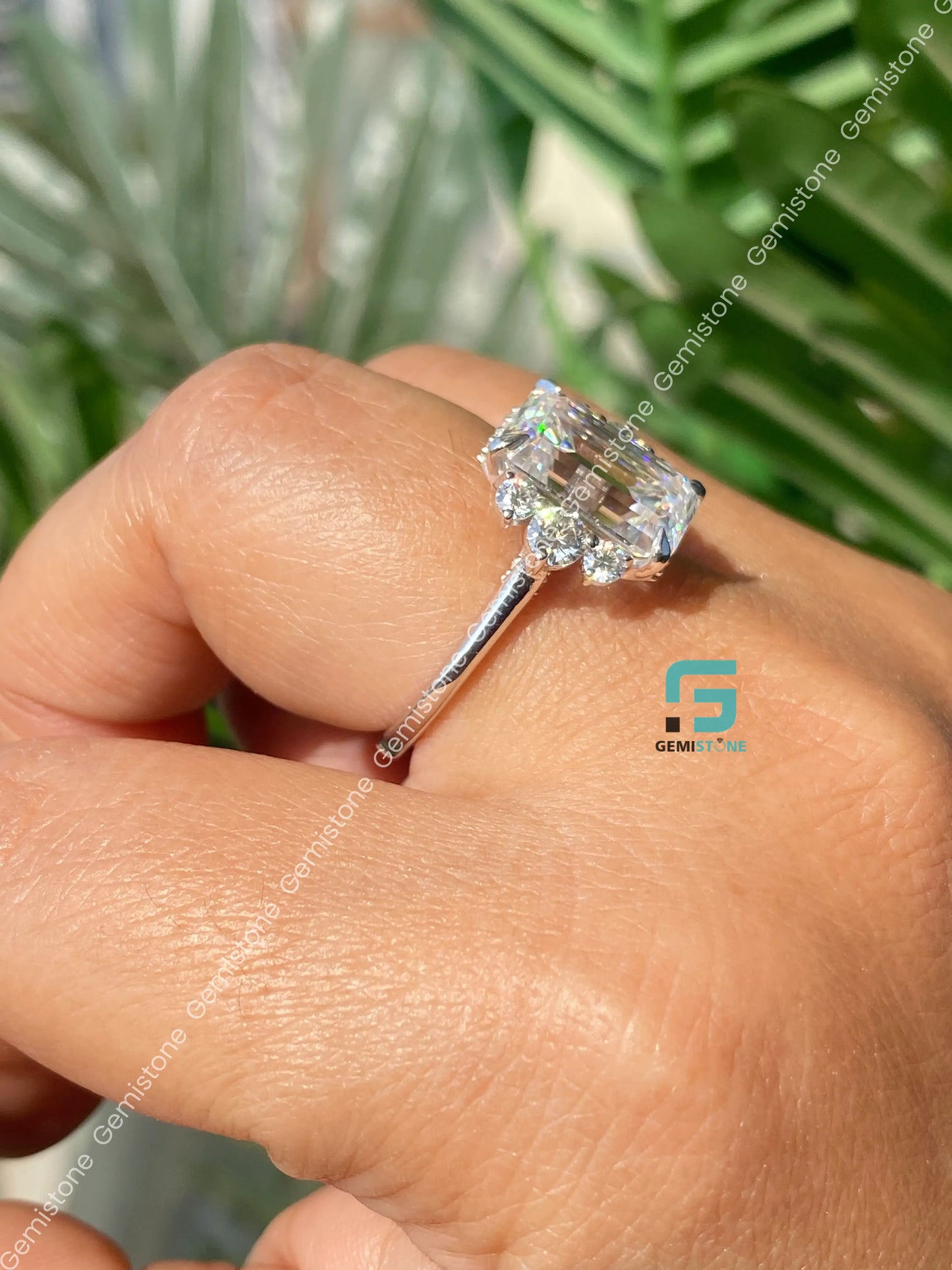 5 CT Emerald Cut Hidden Halo Moissanite Engagement Ring