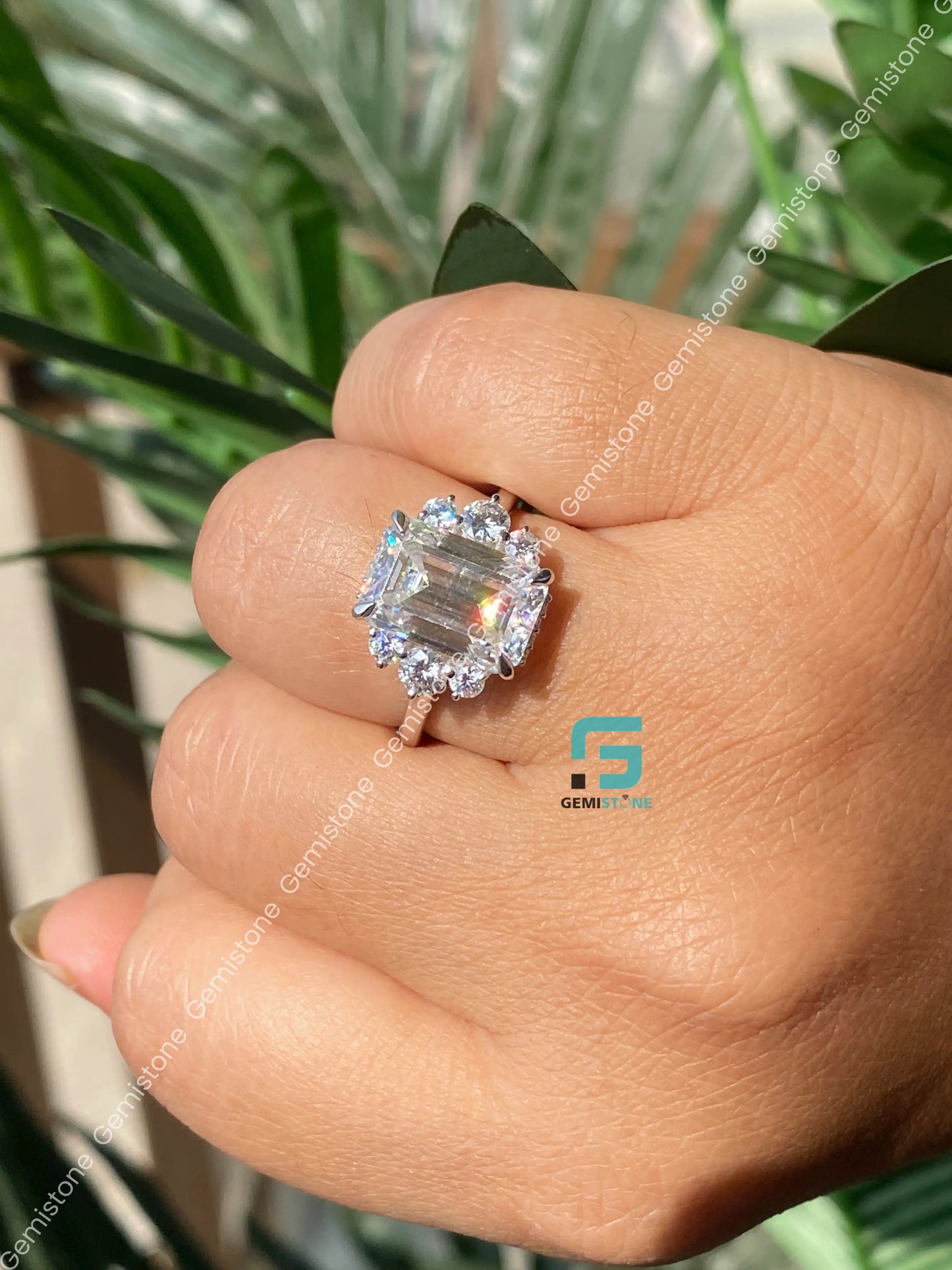 5 CT Emerald Cut Hidden Halo Moissanite Engagement Ring