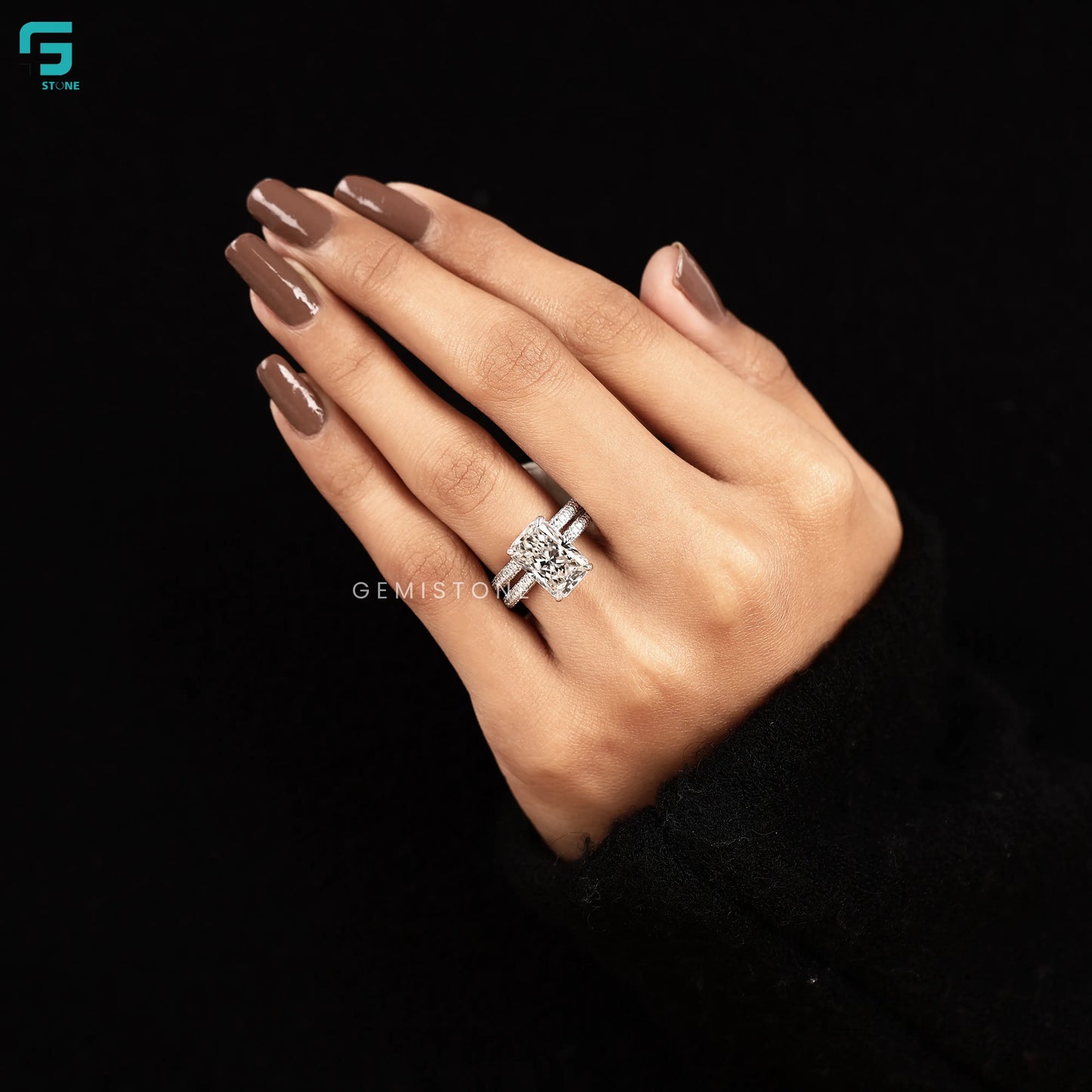 Radiant Halo Lab Diamond Bridal Set Wedding Bridal Set Ring