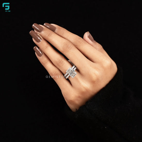 Radiant Halo Lab Diamond Bridal Set Wedding Bridal Set Ring