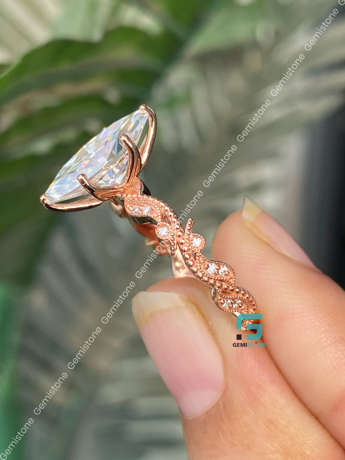 Marquise Natural Inspired Moissanite Tulip Setting Bridal Ring