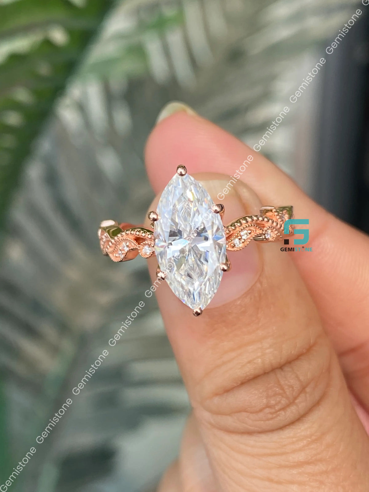 Marquise Natural Inspired Moissanite Tulip Setting Bridal Ring