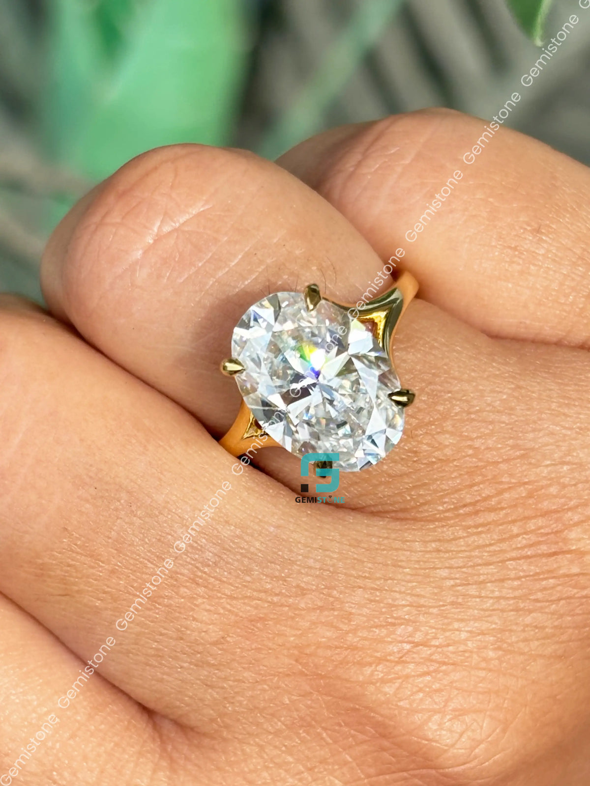 6CT Oval Cut Split Shank Moissanite Tulip Set Ring For Women