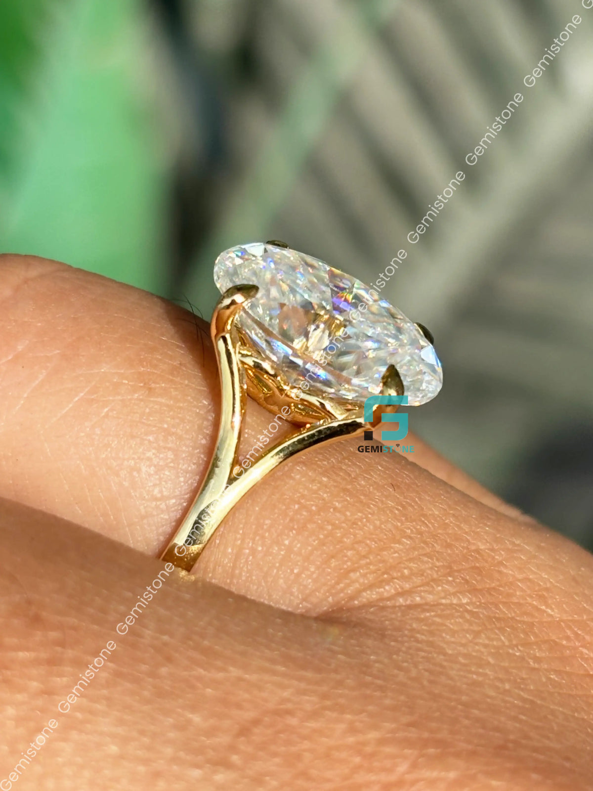 6CT Oval Cut Split Shank Moissanite Tulip Set Ring For Women