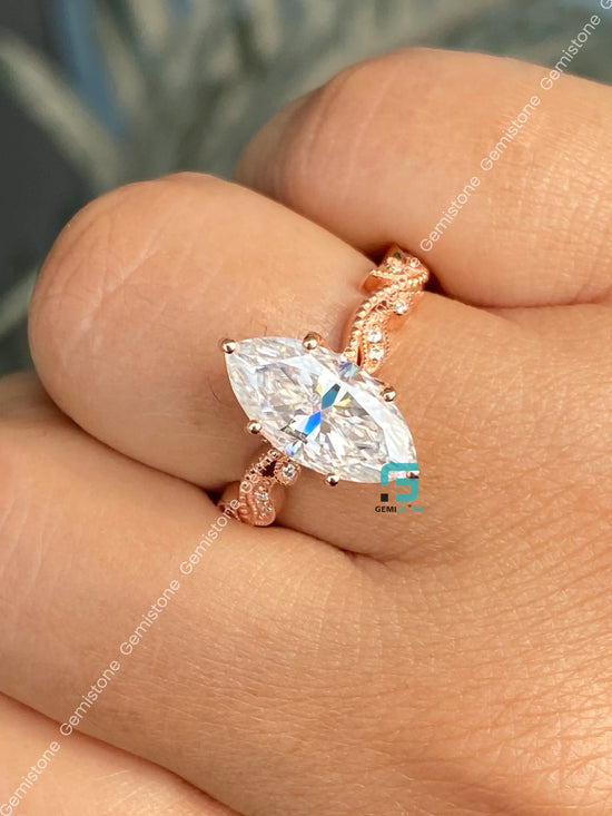 Marquise Natural Inspired Moissanite Tulip Setting Bridal Ring