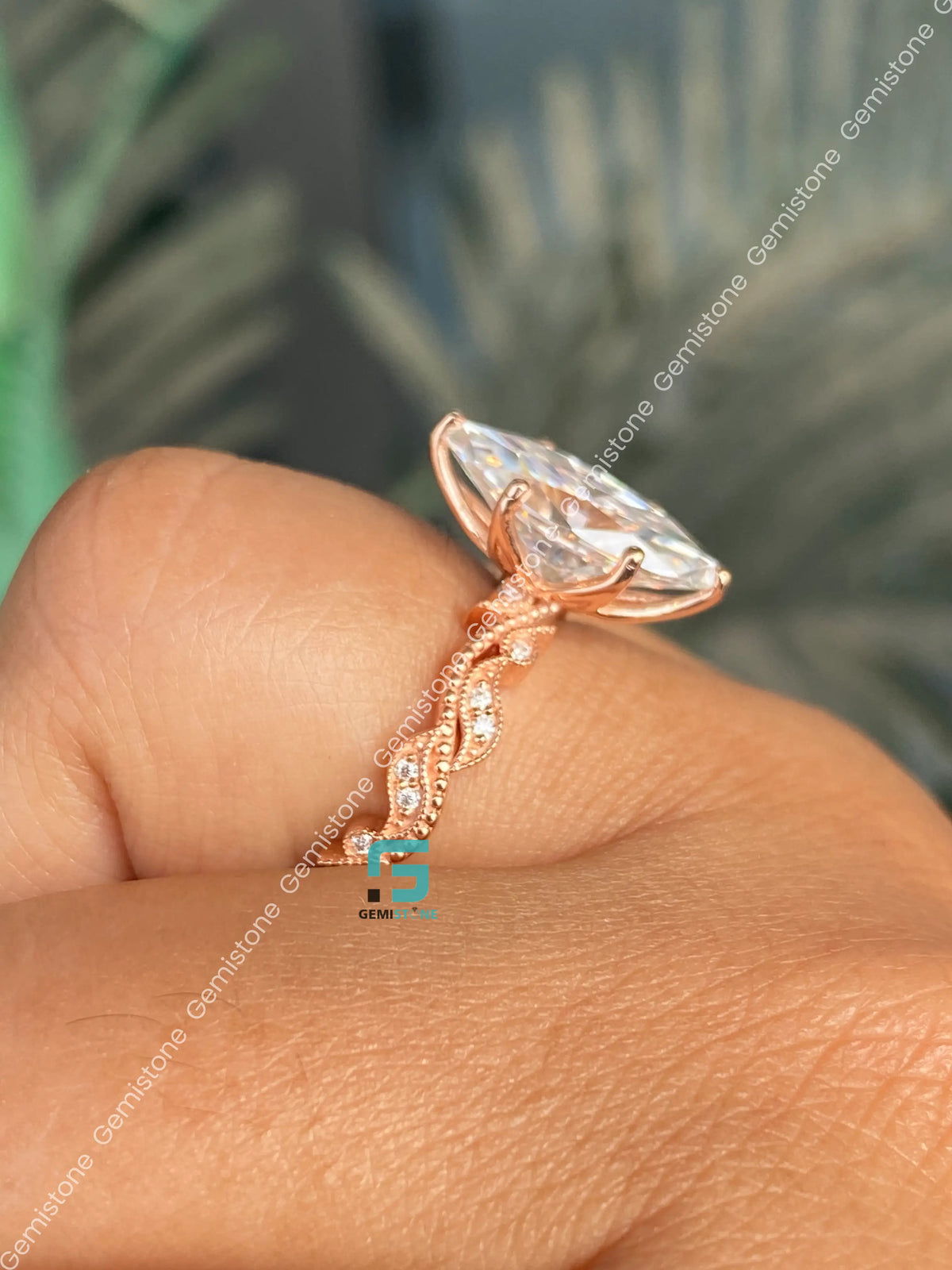 Marquise Natural Inspired Moissanite Tulip Setting Bridal Ring
