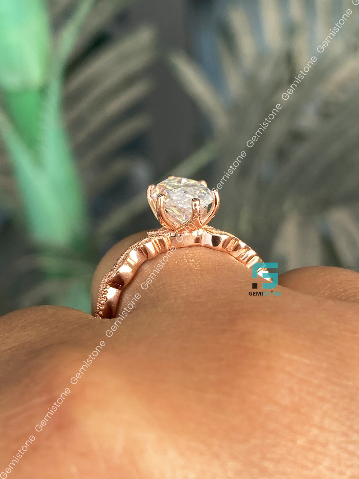 Marquise Natural Inspired Moissanite Tulip Setting Bridal Ring