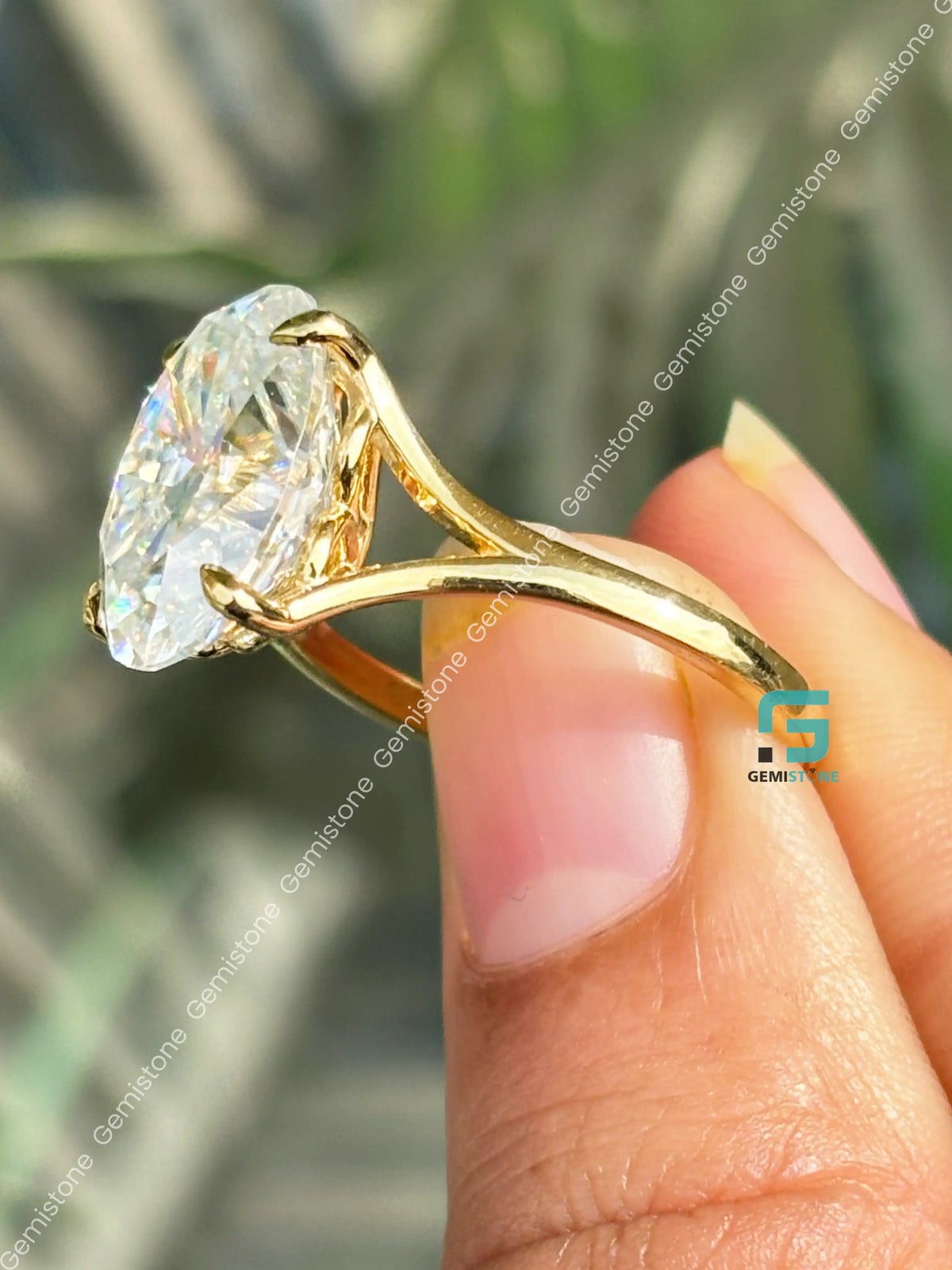 6CT Oval Cut Split Shank Moissanite Tulip Set Ring For Women