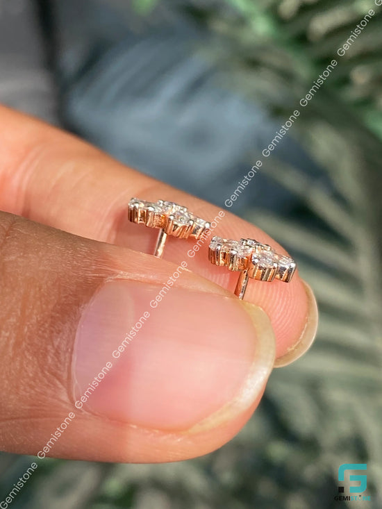 14K Gold Floral Shape Moissanite Diamond Stud Earrings 