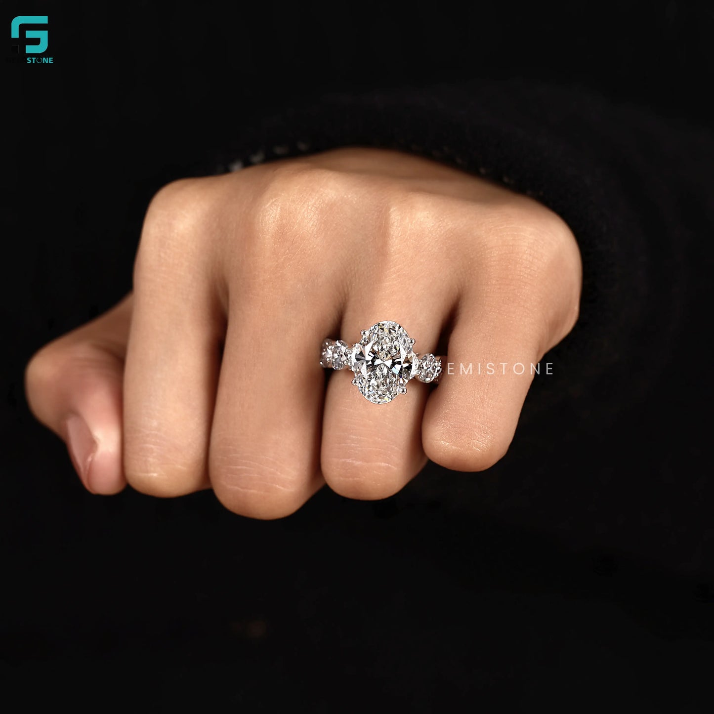 14K Gold Oval Pave Set Ring