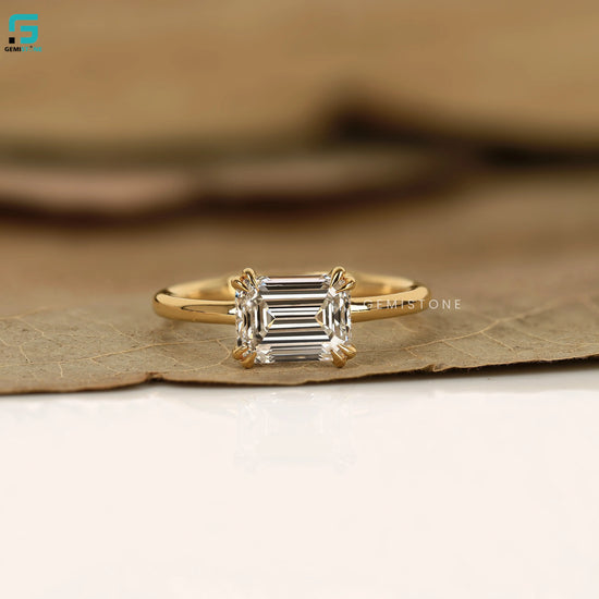 14K Solid Gold Emerald Cut Wedding Ring